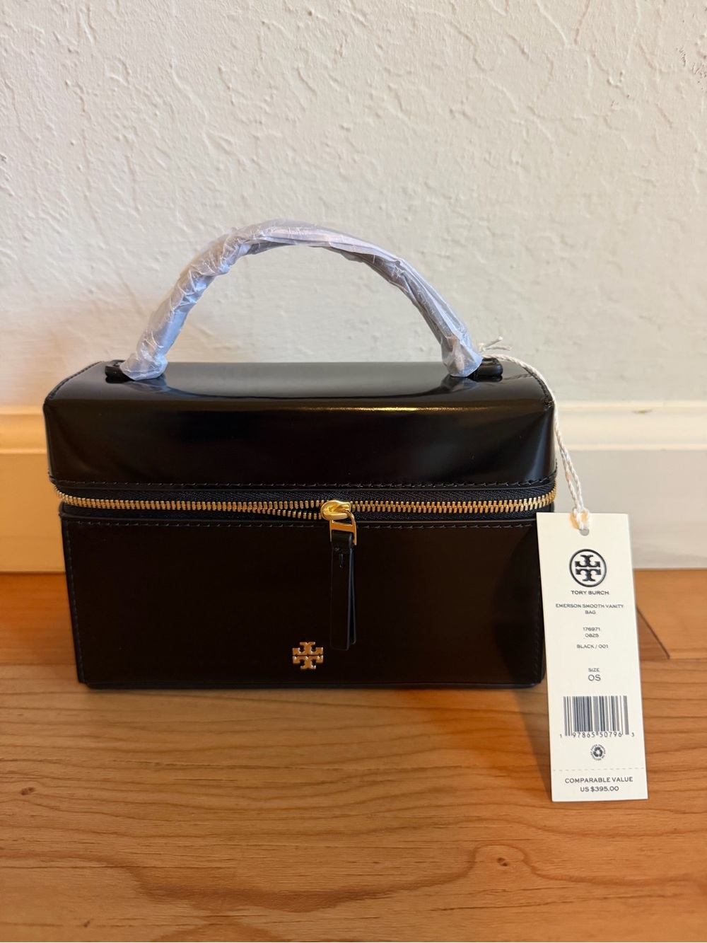 Tory Burch Black Patent Leather Box Bag with Gold Hardware